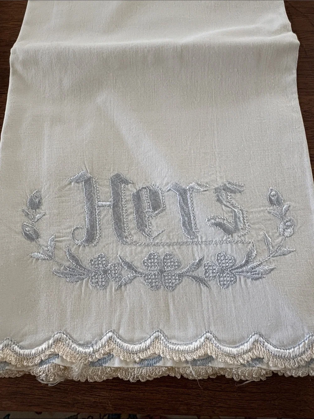 Vintage White Embroidered 'His' and 'Hers' Decorative Towels